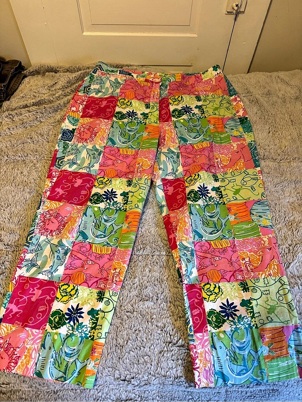 Vintage Lilly Pulitzer Color Block Cotton Pants in Pink & Green Size 14